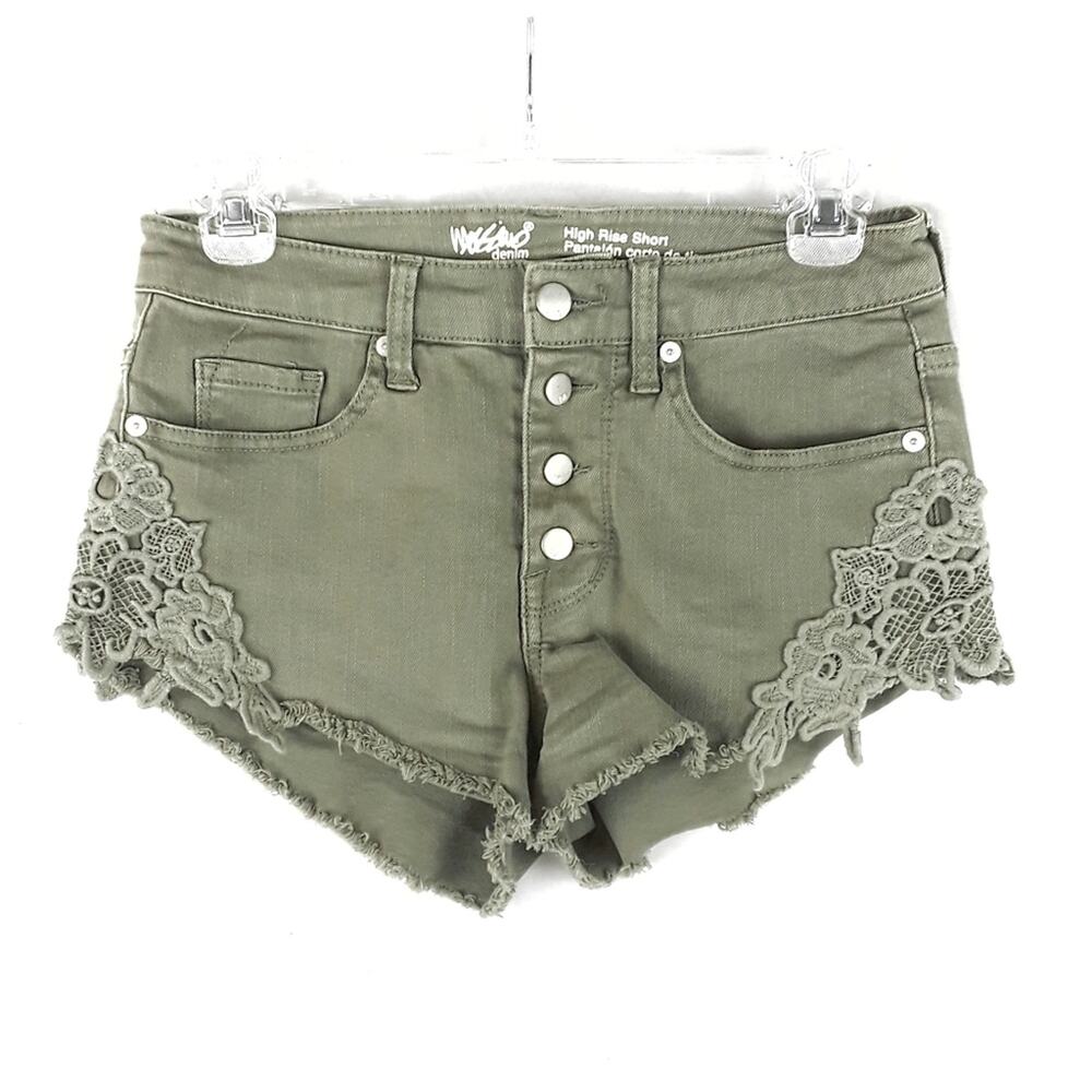 MOSSIMO Green Denim Shorts Size M Jean Cut Offs Lace Crochet Summer Festival